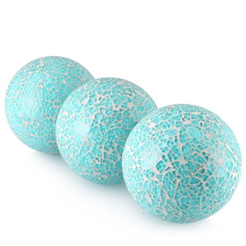 MDLUU 4" Decorative Orbs, Mosaic Sphere Balls, Centerpiece Balls for Bowls, Vases, Dining Table Decor, Pack of 3 (Teal Blue) - Image 2